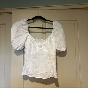 Reformation Linen White Puff Sleeve Top